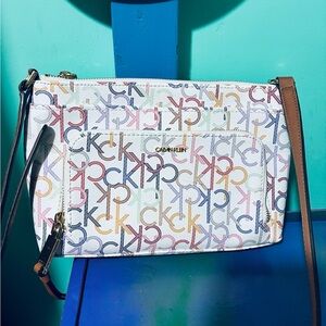 Calvin Klein White Multicolor Logo Crossbody Bag